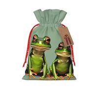 Lootpe Grands sacs cadeaux de Noël amusants avec motif grenouilles vertes, sacs de vacances réutilisables pour cadeaux, sacs cadeaux en toile de jute avec cordons de serrage