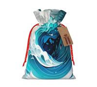 Lootpe Grands sacs cadeaux de Noël avec imprimé vagues de l'océan, sacs de vacances réutilisables pour cadeaux, sacs cadeaux en toile de jute avec cordons de serrage