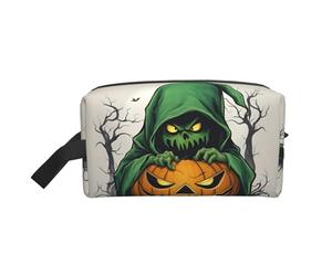 Lootpe Green Ghost Horror Halloween Pumpkin 1 Print Makeup Bag, Portable Travel Makeup Pouch , Toiletry Organizer, Large Make Up Bag For Women