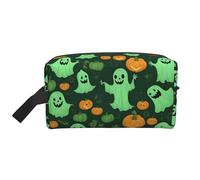 Lootpe Green Ghost Horror Halloween Pumpkin 2 Print Makeup Bag, Portable Travel Makeup Pouch , Toiletry Organizer, Large Make Up Bag For Women