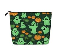 lootpe Green Ghost Horror Halloween Pumpkin 2 Print Trousse de maquillage de voyage grande capacité pour femme, trousse de toilette portable