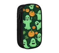 Lootpe Green Ghost Horror Trousse à crayons avec fermeture éclair Motif citrouille d'Halloween Grande capacité