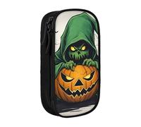 Lootpe Green Ghost Horror Trousse à crayons avec fermeture éclair Motif citrouille d'Halloween Grande capacité