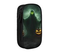 Lootpe Green Ghost Horror Trousse à crayons avec fermeture éclair Motif citrouille d'Halloween Grande capacité