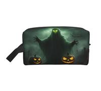 Lootpe Green Ghost Horror Trousse de maquillage avec imprimé citrouille d'Halloween, pochette de maquillage de voyage, organisateur de produits de toilette, grande trousse de maquillage pour femme