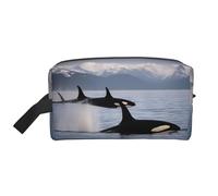 Lootpe Killer Whales Swim Along Trousse de maquillage portable de voyage, organisateur de produits de toilette, grande trousse de maquillage pour femme
