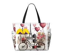 lootpe Love Paris Tour Café Vin Parfum Vélo Cœur Imprimé Summer Beach Bags For Women Large Beach Tote Bag Pliable Travel Tote, Daily Bags For Gym