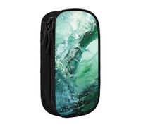 Lootpe Trousse à crayons avec fermeture éclair Motif vagues Vert océan