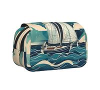 lootpe Trousse à crayons de grande capacité avec imprimé bateau à voile océan, pochette pour marqueur, pochette de rangement de papeterie, trousse à stylos portable pour le bureau