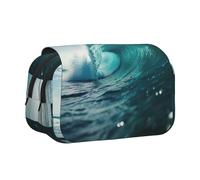 lootpe Trousse à crayons de grande capacité, motif vagues vert océan, pochette pour marqueur, pochette de rangement pour papeterie, trousse à stylos de bureau portable