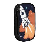 Lootpe Trousse à crayons imprimée Rocket In Space, sac de rangement, boîte à crayons de grande capacité, trousse à crayons portable avec fermeture éclair