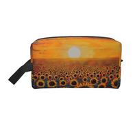 Lootpe Trousse de maquillage avec impression de champ de tournesol, coucher de soleil, mer de fleurs, pochette de maquillage de voyage, organisateur de produits de toilette, grande trousse de