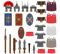 LootPop Mini figurines de chevalier - Accessoires d'armure pour officiers romains et soldats - Avec casques, armures, boucliers et armes - Compatible (27 pièces)