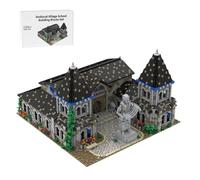 LootPop Village médiéval MOC-203285 Kit de construction modulaire pour école de village médiévale, modèle non construit, avec fleurs et plantes, avec une statue géante à l'entrée (9289 pièces)