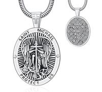 LOOVE Collier en argent sterling 925 avec amulette Saint Michel/Saint-Christophe/Vierge Marie pour homme et femme, 22.50mm x 36.00mm, 61cm chain length, Argent sterling, Pas de pierre précieuse
