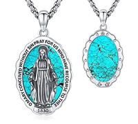 LOOVE Médaille miraculeuse en argent S925 Patron Saint Amulette | Collier de protection pour homme et femme, patron, déesse, guérison, bénédiction, prière, bijou religieux cadeau