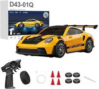 LooWindoer 1:43 RC Drift Truck Gyro Stabilisation Q1 / Jaune D43-01 | Direction directe et réponse au gaz, alimentation rechargeable, châssis amortissant, longueur 11,7 cm