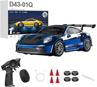 LooWindoer 1:43 RC Drift Truck Gyro Stabilisation Q8 / Bleu D43-01 | Direction directe et réponse au gaz, alimentation rechargeable, châssis amortissant, longueur 11,7 cm