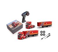LooWindoer Camion porte-conteneur 1/64 RC 2,4 GHz 4 roues motrices, télécommande proportionnelle complète avec contrôle de remorque indépendant, 3 modes de vitesse, fonction croisière, lumières LED et
