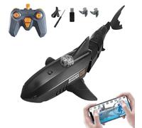 LooWindoer Requin RC avec caméra 2,4 GHz APP télécommande, étanche, jouet requin bateau jouet cadeau avec vidéo HD en direct, double hélice, rotation à 360°, batterie rechargeable pour piscines et