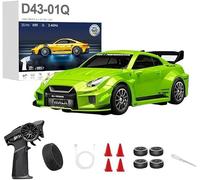 LooWindoer Voiture de dérive RC 1:43, stabilisation gyroscopique, Q3 / vert | Direction directe et réponse au gaz, alimentation rechargeable, châssis amortissant, longueur 11,7 cm