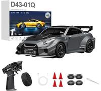 LooWindoer Voiture de dérive RC 1:43, stabilisation gyroscopique, Q9 / gris | Direction directe et réponse au gaz, alimentation rechargeable, châssis amortissant, longueur 11,7 cm