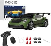 LooWindoer Voiture de dérive RC 1:43, stabilisation gyroscopique, Q9 / vert | Direction directe et réponse au gaz, alimentation rechargeable, châssis amortissant, longueur 11,7 cm