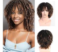 Looxey Perruque courte pour homme - Cheveux tressés au crochet - Perruque afro bou Noir et rouge - Perruques synthétiques naturelles pour le quotidien et les fêtes - 1,3