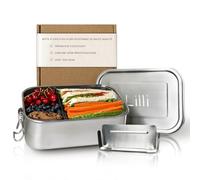 LOOXIS Boîte à déjeuner en acier inoxydable avec gravure au laser, avec séparation et joint d'étanchéité - Boîte à sandwich avec nom gravé (M, acier inoxydable)