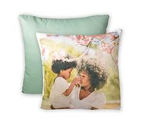 LOOXIS Coussin Photo personnalisé, à Personnaliser, à Faire Imprimer, Texte et Image de Votre Choix - Idée Cadeau pour Femmes et Hommes - Remplissage Inclus, 40 x 40 cm, Aspect Lin, Vert mer