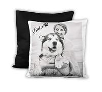 LOOXIS Coussin Photo personnalisé, à Personnaliser, à Faire Imprimer, Texte et Image de Votre Choix - Idée Cadeau pour Femmes et Hommes - Remplissage Inclus, 40 x 40 cm, Aspect Lin, Noir