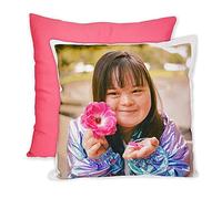 LOOXIS Coussin Photo personnalisé, à Personnaliser, à Faire Imprimer, Texte et Photo de Votre Choix - Idée Cadeau pour Femmes et Hommes - Remplissage Inclus, 40 x 40 cm, Aspect Lin, Rose Bonbon
