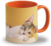 LOOXIS Mug personnalisé, à créer soi-même, à partir de sa photo + texte, différentes couleurs - Idée de cadeau anniversaire, mariage - impression panoramique sans bordure possible, 325ml. Orange