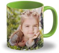 LOOXIS Mug personnalisé, à créer soi-même, à partir de sa photo + texte, différentes couleurs -Idée de cadeau anniversaire, mariage - impression panoramique sans bordure possible, 325ml. Vert