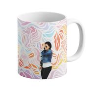 LOOXIS Mug personnalisé, à créer soi-même, à partir de sa photo + texte, différentes couleurs - Idée de cadeau anniversaire, mariage - impression panoramique sans bordure possible, 325ml.Blanc