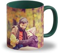 LOOXIS Mug personnalisé, à créer soi-même, à partir de sa photo + texte, différentes couleurs -Idée de cadeau anniversaire, mariage - impression panoramique sans bordure possible, 325ml. Vert foncé