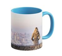 LOOXIS Mug personnalisé, à créer soi-même, à partir de sa photo + texte, différentes couleurs - Idée de cadeau anniversaire, mariage - impression panoramique sans bordure possible, 325ml. Bleu