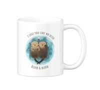 LOOXIS Mug personnalisé avec motif loutre + nom de votre choix pour votre partenaire (idée cadeau anniversaire, fête, Noël)