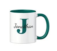 LOOXIS mug personnalisé vert foncé calligraphie + nom de votre choix (idée cadeau pour conjoint(e), amis, famille pour anniversaire, anniversaire de mariage, Noël)