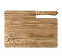 LOOXIS Planche à découper premium personnalisée avec couteau à bosse, nom et texte gravés - Bois de chêne, 26x15cm (Idée de cadeau pour femmes, hommes, emménagement, Saint-Valentin) Motif 1