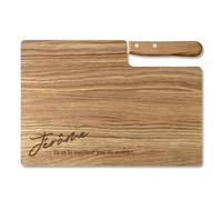 LOOXIS Planche à découper premium personnalisée avec couteau à bosse, nom et texte gravés - Bois de chêne, 26x15cm (Idée de cadeau pour femmes, hommes, emménagement, Saint-Valentin) Nom + texte