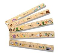 LOOXIS Règle personnalisée avec prénom - 20 cm, Motif d'école, imprimé multicolore, bois de cèdre - Idée cadeau, cartable, première rentrée, garçons et filles