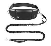 Looxmeer Laisse Canicross Chien, Laisse Main Libre pour Chiens, Longe de Jogging Élastique 160-220cm, Anti-tirons, Réfléchissant, Ceinture Réglable, Double Poignée pour Course à Pied, Marche