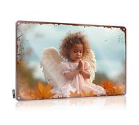 LOP Décoration de chambre amusante Angel In Autumn : A Serene Moment With Fallen Leaves Petite plaque en métal pour porte de chambre (20 x 30 cm)