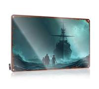 LOP Décoration d'intérieur pour homme Silhouettes Against The Stormy Sea : A Mysterious Ship In The Dist Tin Sign Metal Sign Funny Hot Beer Tin Sign (20 x 30 cm)