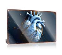 LOP Panneau d'avertissement en forme de cœur en porcelaine bleue et blanche avec veines dorées complexes - Panneau en étain amusant pour garage, bar - Plaque vintage (20 x 30 cm)