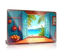 LOP Panneau de bar amusant en métal avec porte ouverte au paradis tropical avec palmiers et vue sur la mer - Panneau de bar pour la maison et le bar (30 x 40 cm)