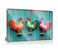 LOP Panneau de bar amusant en métal coloré avec coqs adorant un rustique en bois - Plaque en métal pour bureau (30 x 40 cm)