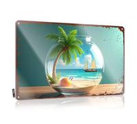 LOP Panneau de bureau amusant - Paradis tropical miniature dans un globe en verre - Décoration en métal - 30 x 40 cm