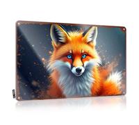 LOP Panneau de rue amusant renard aux yeux bleus : un portrait vibrant en étain pour décoration d'intérieur pour homme (30 x 40 cm)